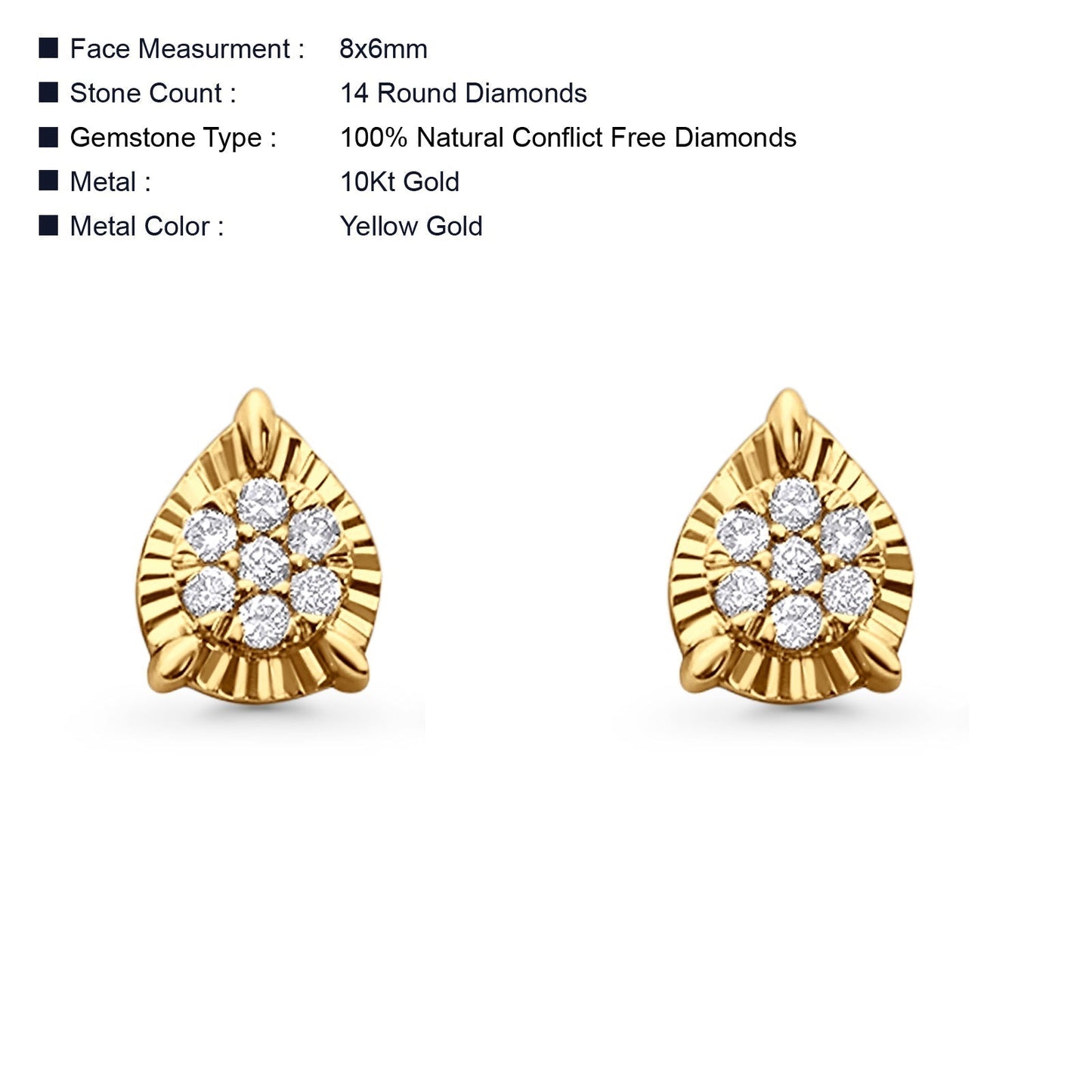 Solid 10K Yellow Gold 8mm Round Diamond Stud Earrings Wholesale