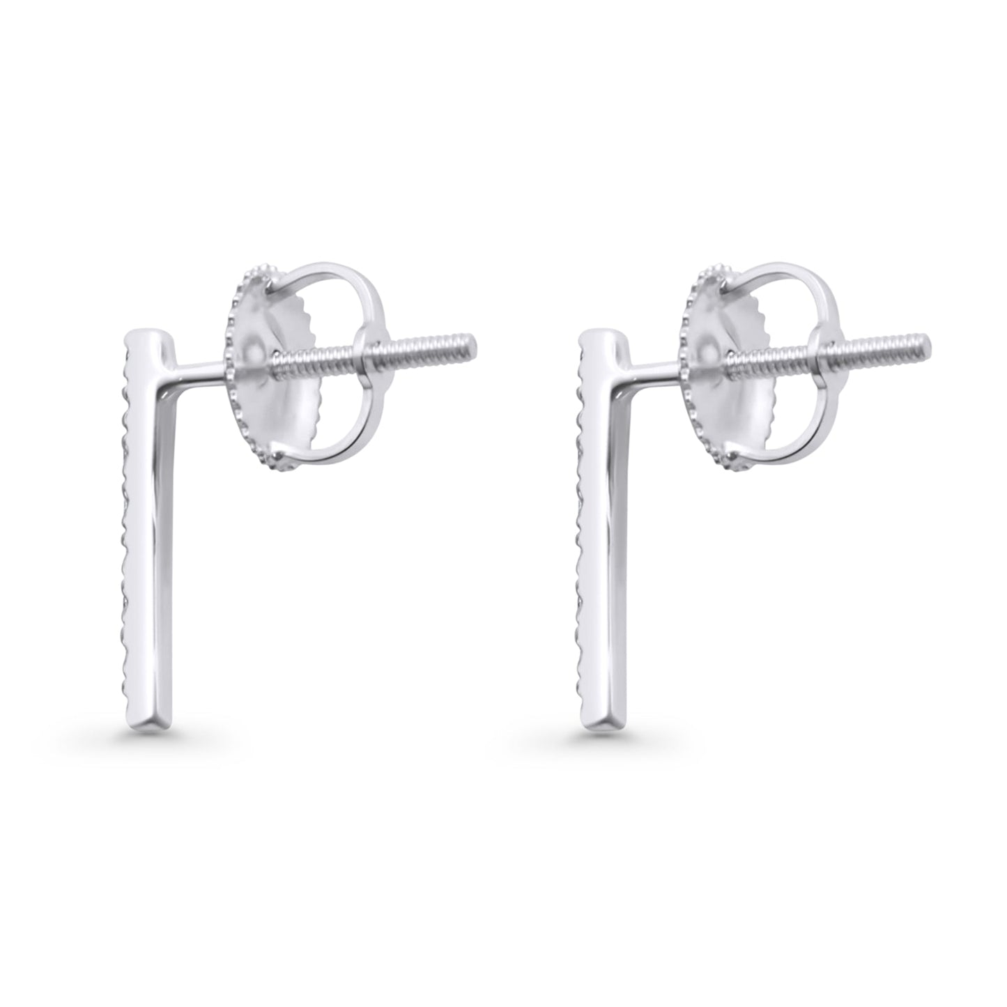 Diamond Line Stud Earrings 12.7mm Round Fashion 10K White Gold Wholesale