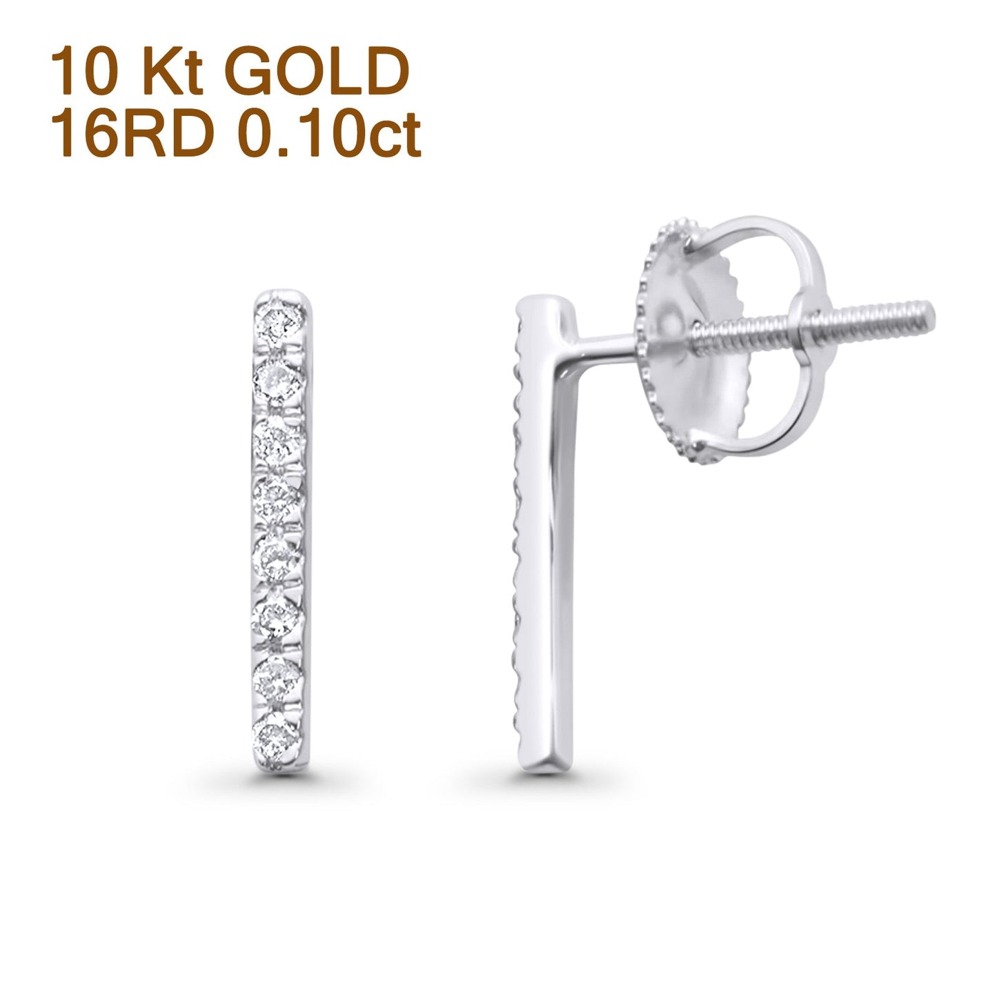 Diamond Line Stud Earrings 12.7mm Round Fashion 10K White Gold Wholesale