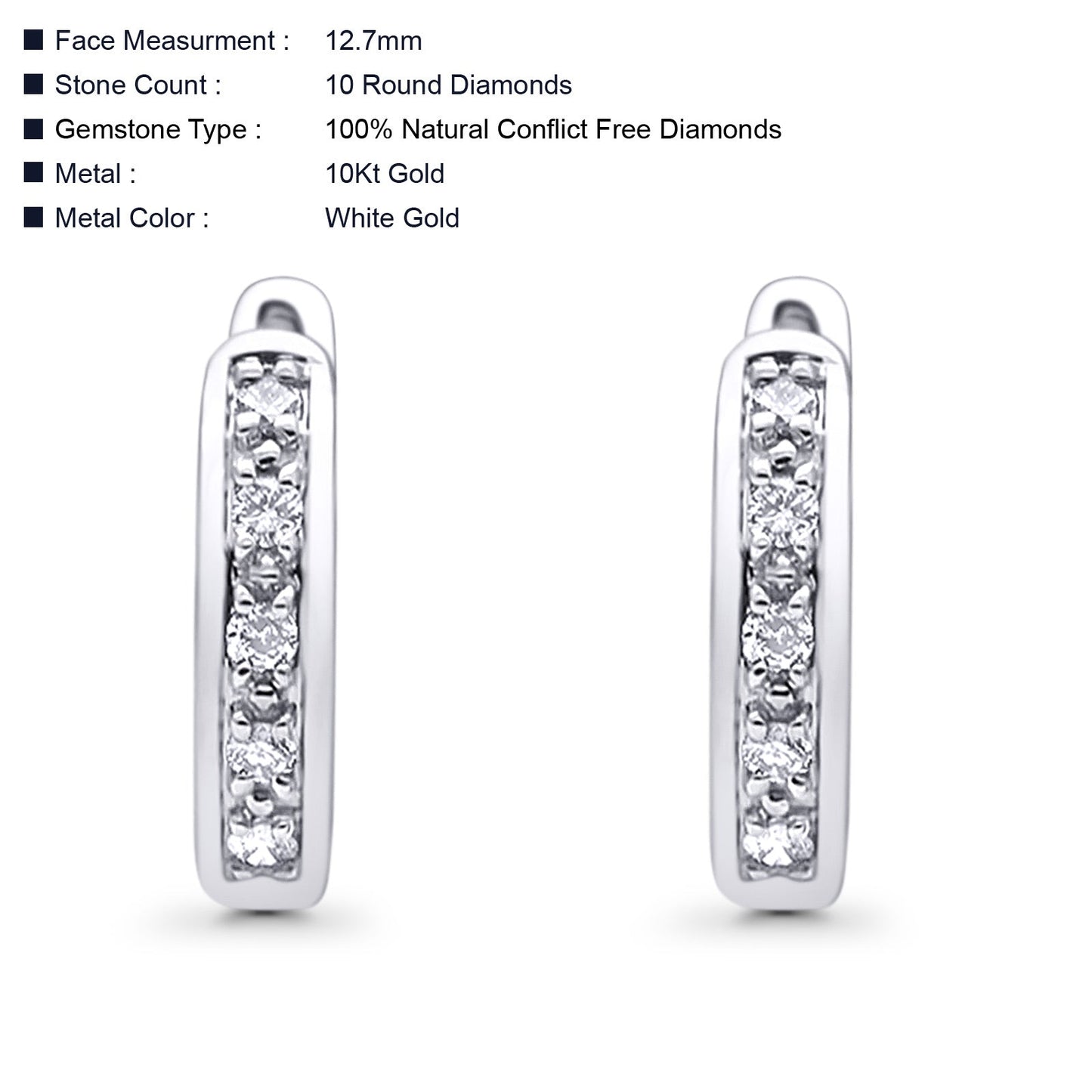 Solid 10K White Gold 12.7mm Round Diamond Hoop Earrings Wholesale