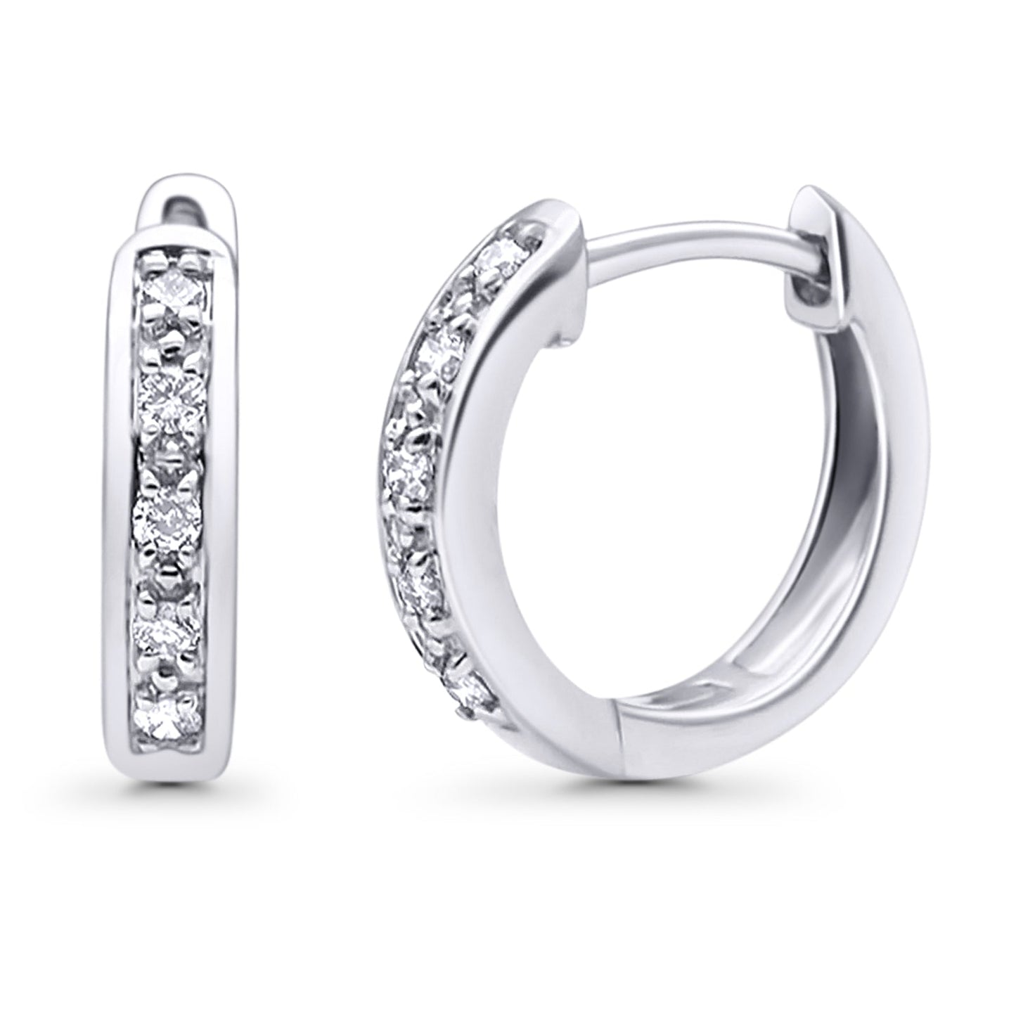 Solid 10K White Gold 12.7mm Round Diamond Hoop Earrings Wholesale