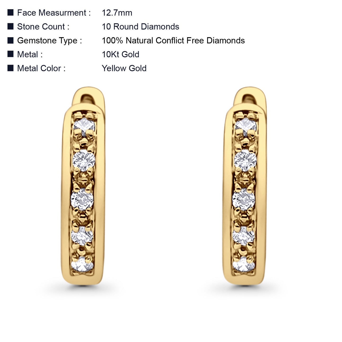 Solid 10K Yellow Gold 12.7mm Round Diamond Hoop Earrings Wholesale