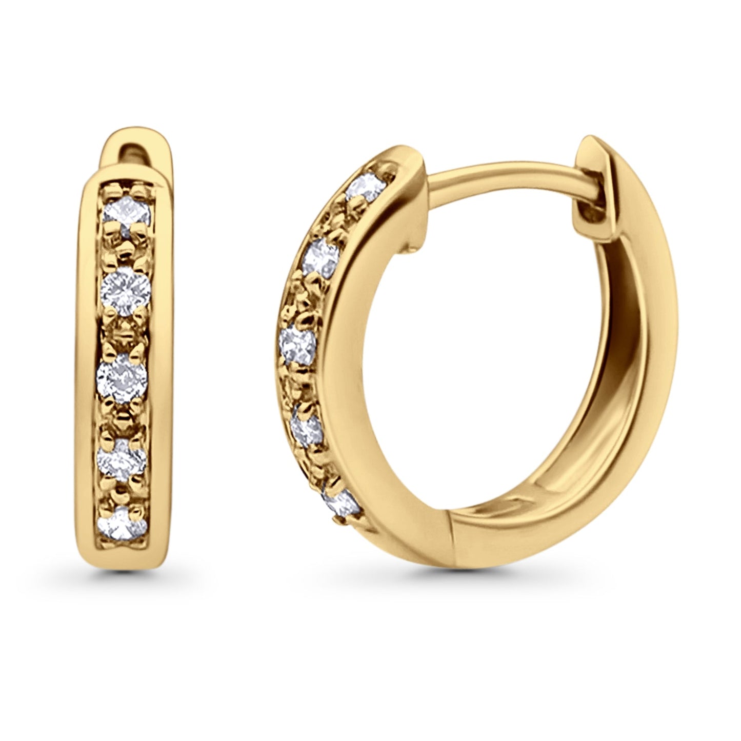 Solid 10K Yellow Gold 12.7mm Round Diamond Hoop Earrings Wholesale