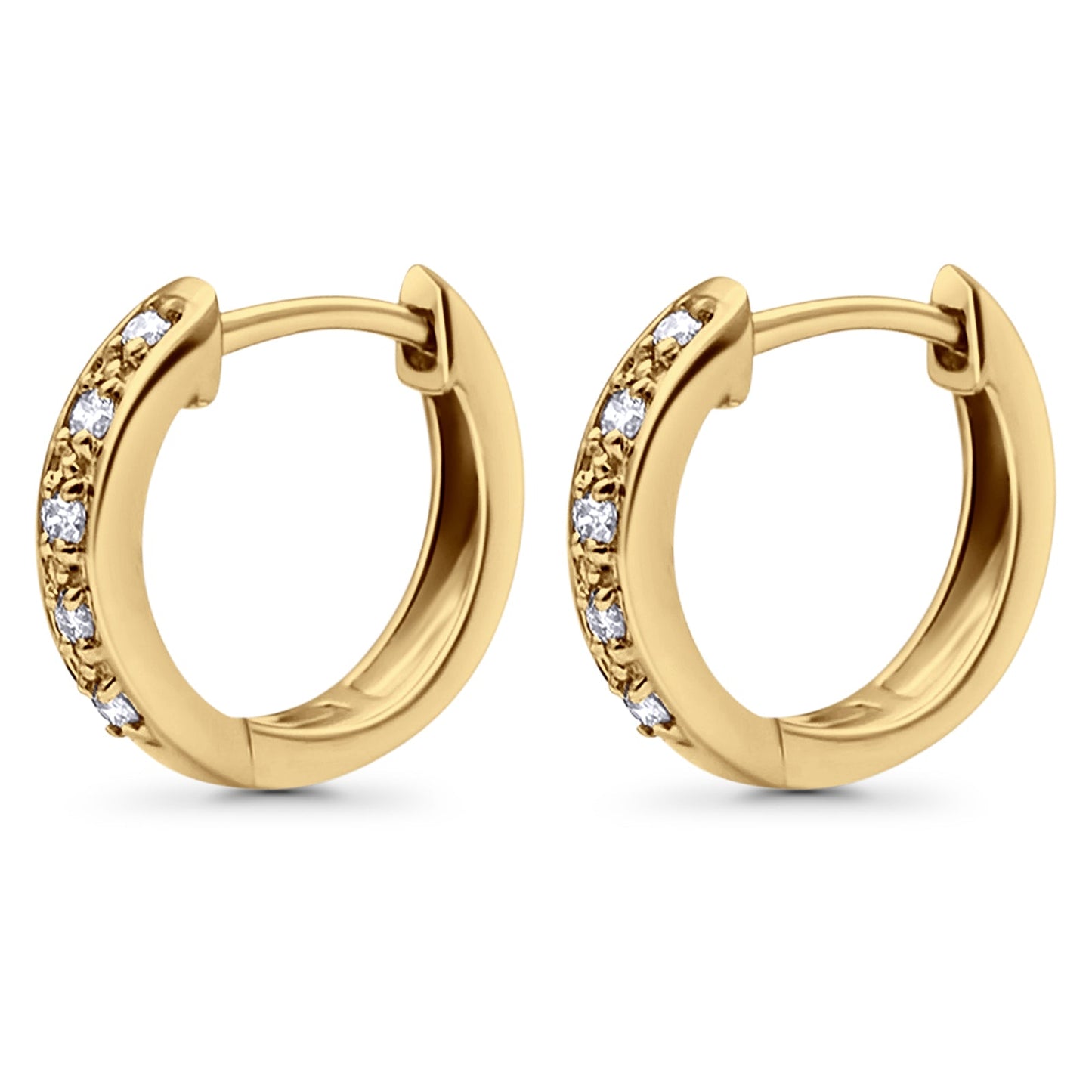 Solid 10K Yellow Gold 12.7mm Round Diamond Hoop Earrings Wholesale