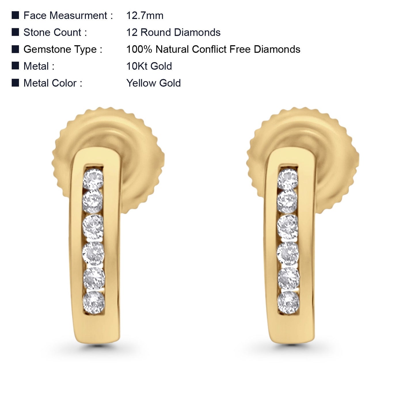 Solid 10K Yellow Gold 12.7mm Round Diamond Hoop Earrings Wholesale