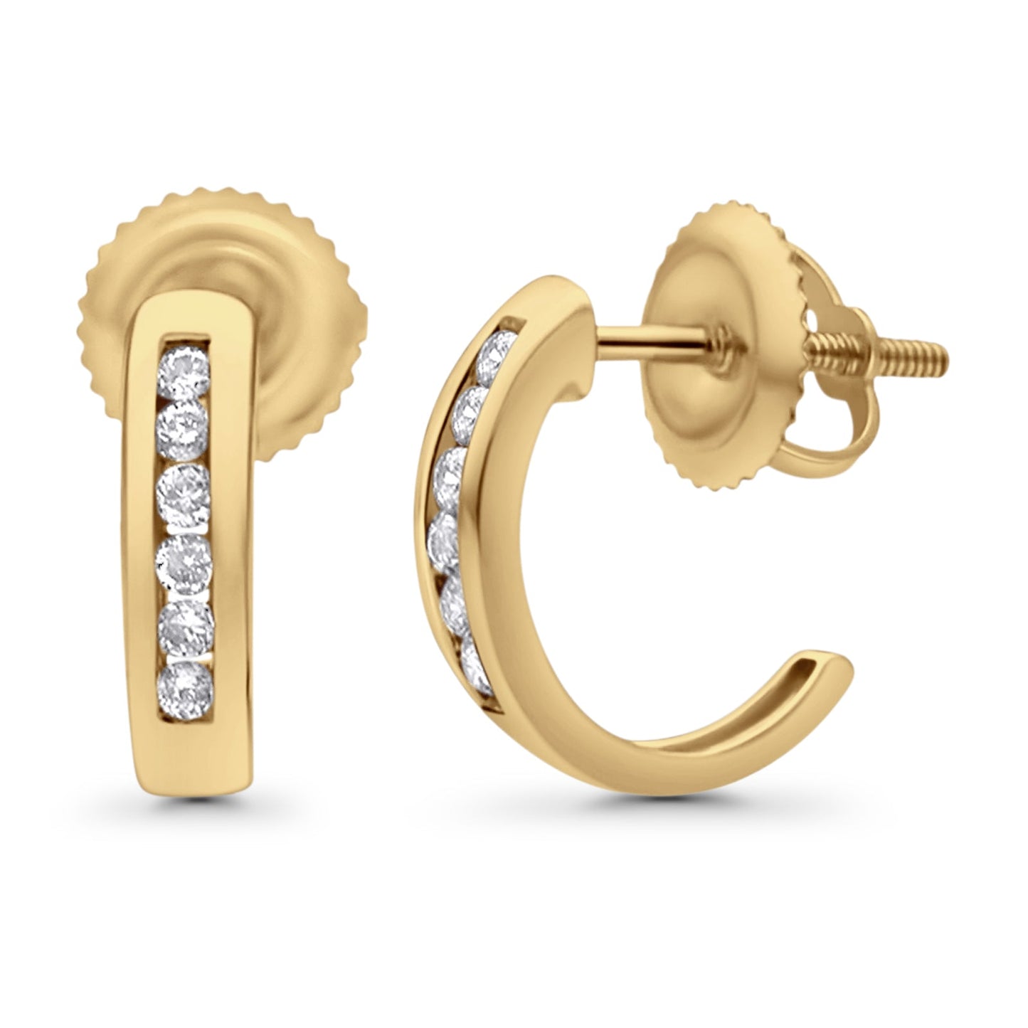 Solid 10K Yellow Gold 12.7mm Round Diamond Hoop Earrings Wholesale