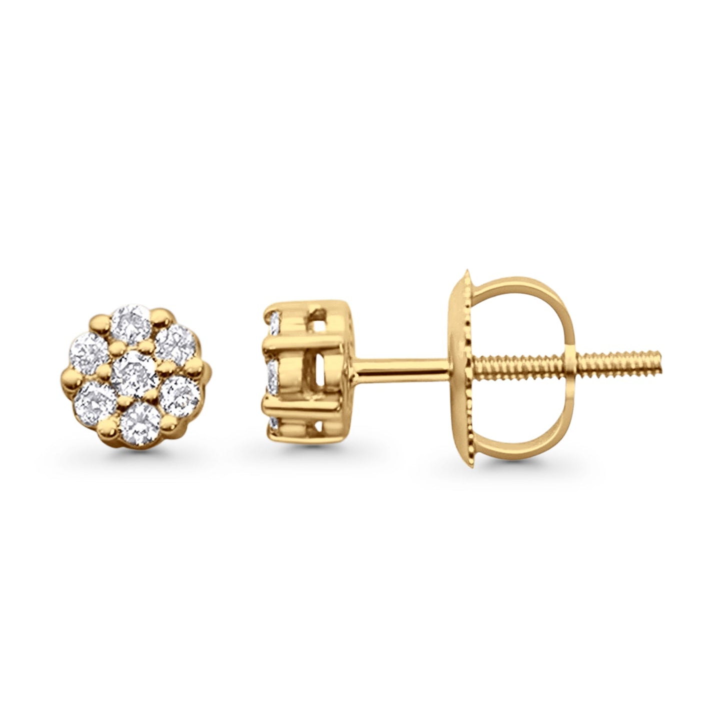 Solid 10K Yellow Gold 4.9mm Round Cluster Diamond Stud Earrings Wholesale