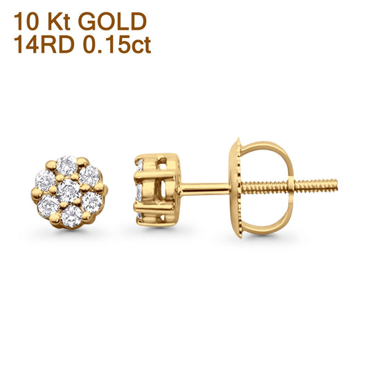 Solid 10K Yellow Gold 4.9mm Round Cluster Diamond Stud Earrings Wholesale