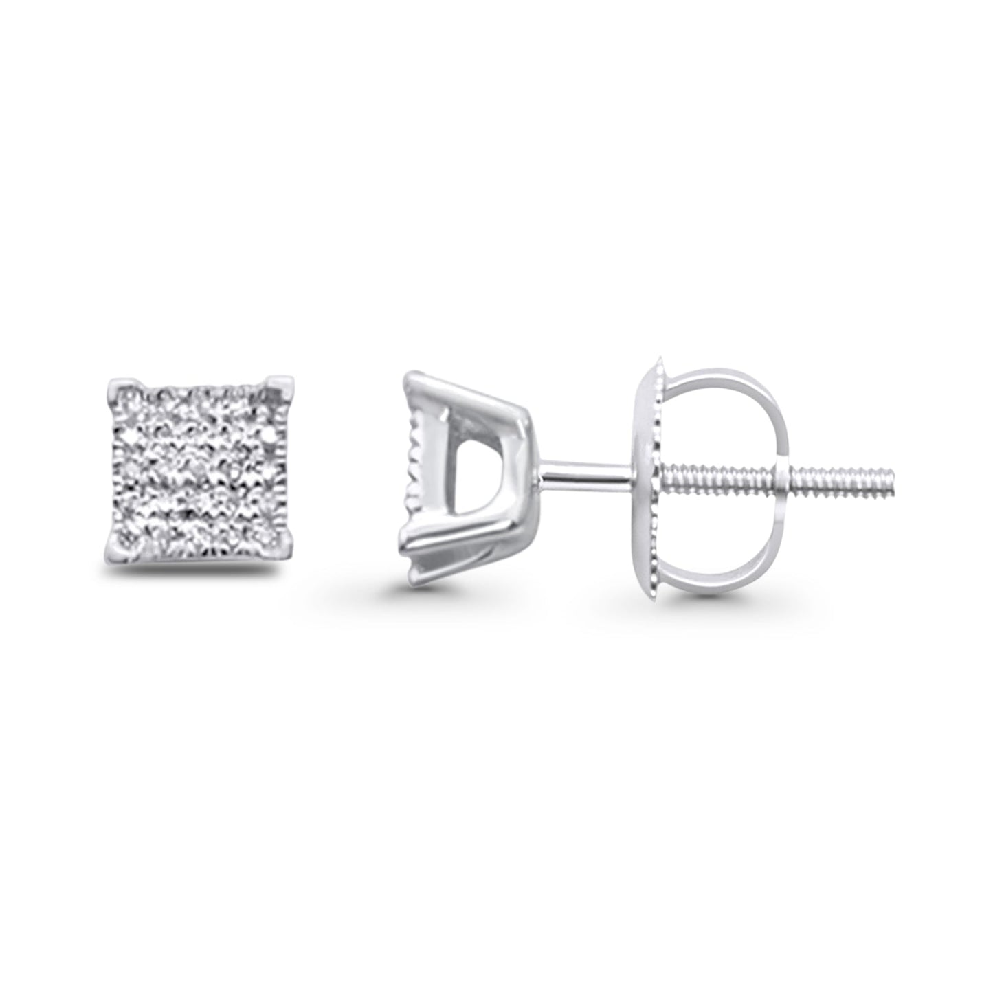 Solid 10K White Gold 5mm Square Classic Round Fine Diamond Stud Earrings Wholesale