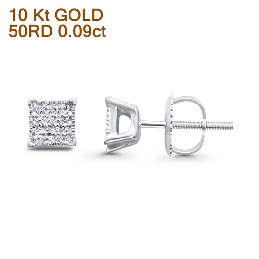 Solid 10K White Gold 5mm Square Classic Round Fine Diamond Stud Earrings Wholesale