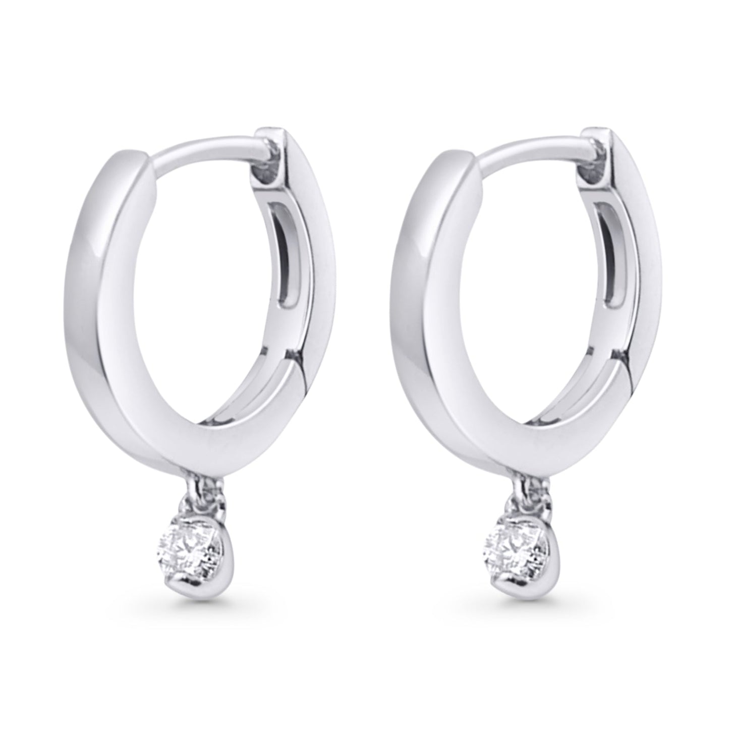 Solid 10K White Gold 12.7mm Round Diamond Hoop Earrings Wholesale