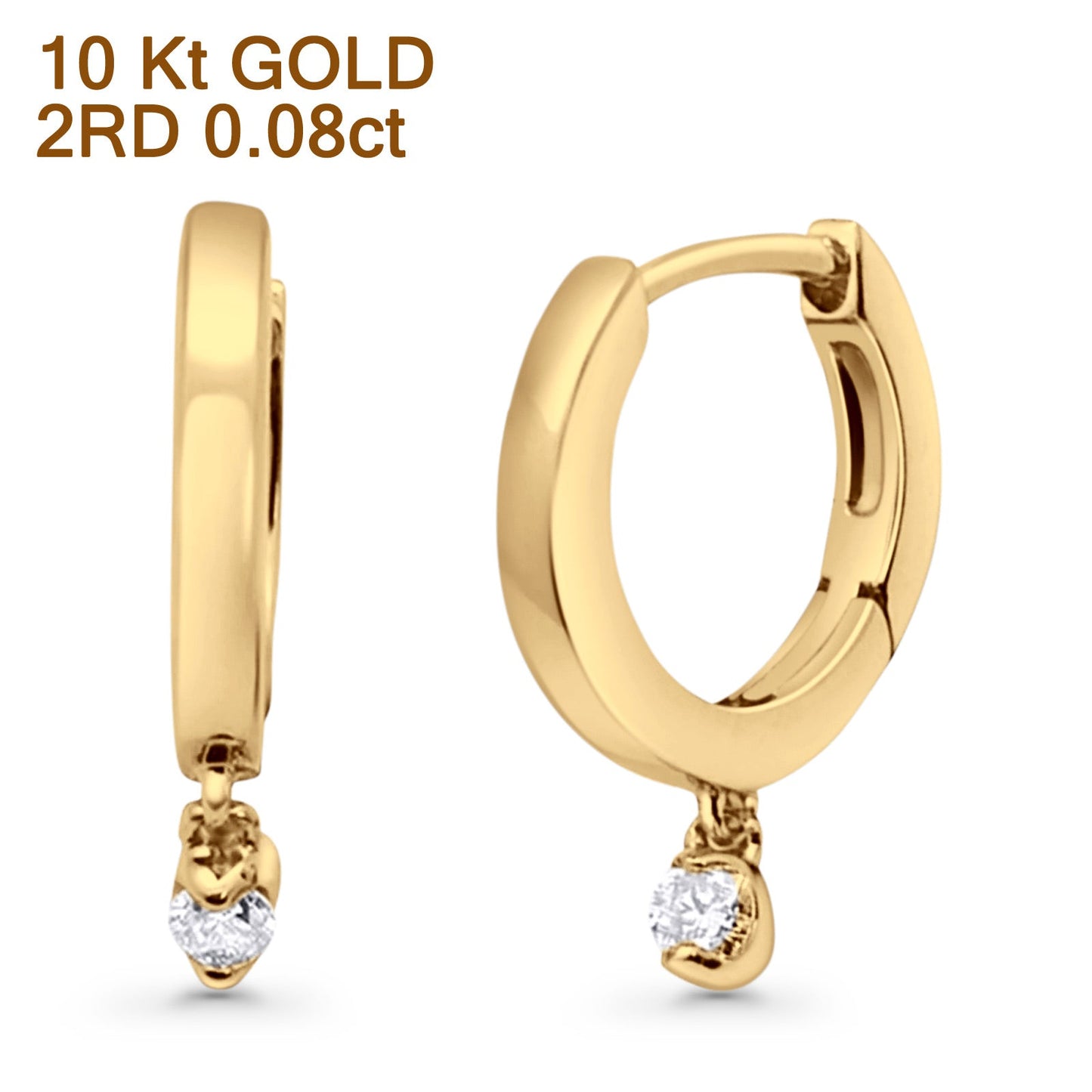 Solid 10K Yellow Gold 12.7mm Round Diamond Hoop Earrings Wholesale