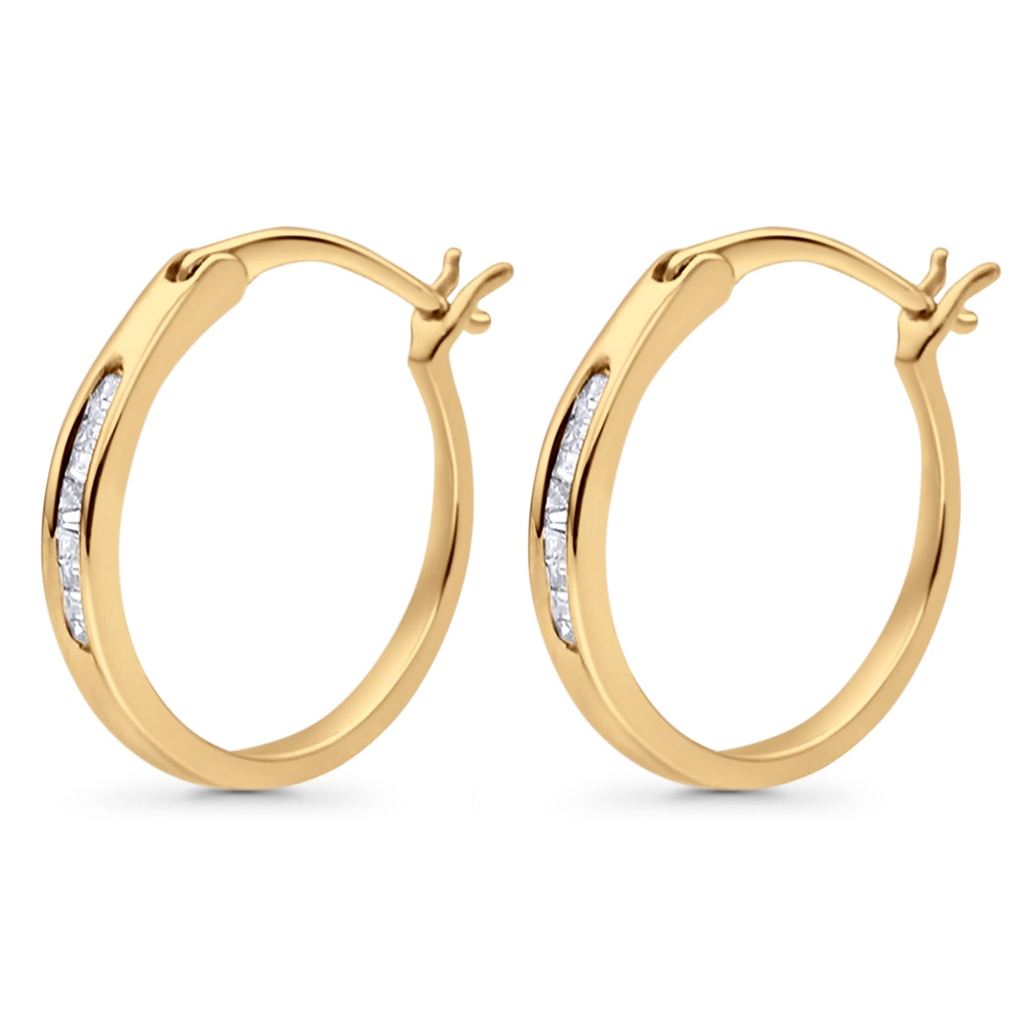 Solid 10K Yellow Gold 12.7mm Baguette Diamond Hoop Earrings Wholesale