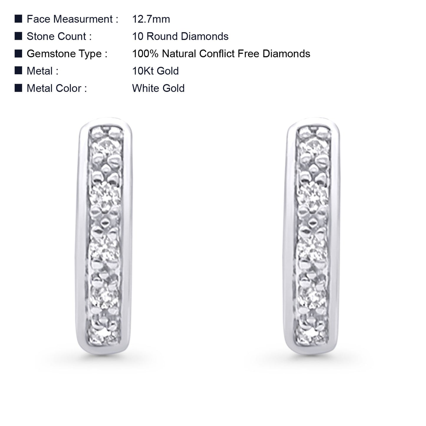 Solid 10K White Gold 12.7mm Round Half Eternity Diamond Hoop Earrings Wholesale