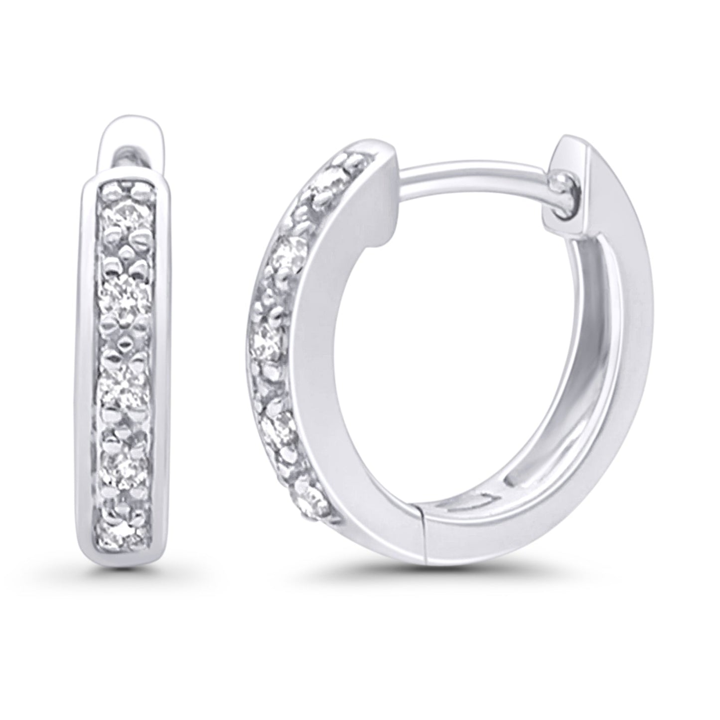 Solid 10K White Gold 12.7mm Round Half Eternity Diamond Hoop Earrings Wholesale