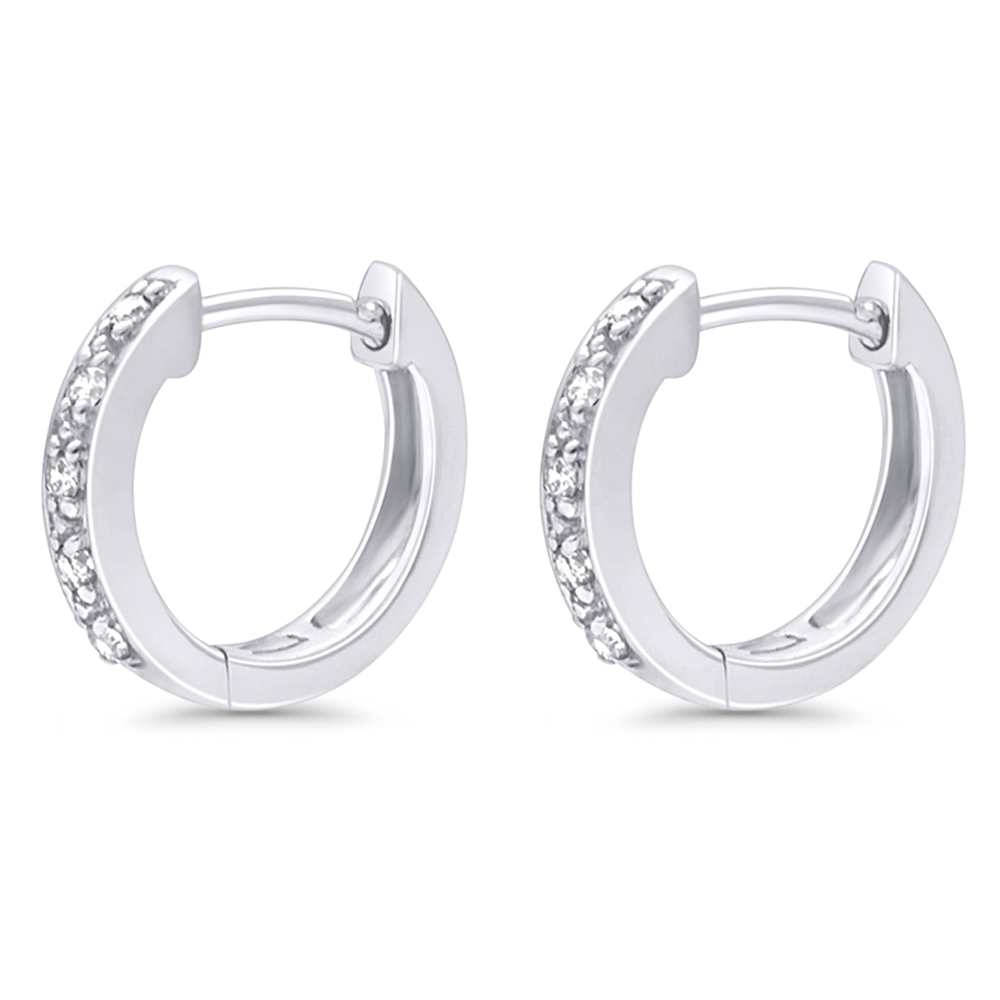 Solid 10K White Gold 12.7mm Round Half Eternity Diamond Hoop Earrings Wholesale