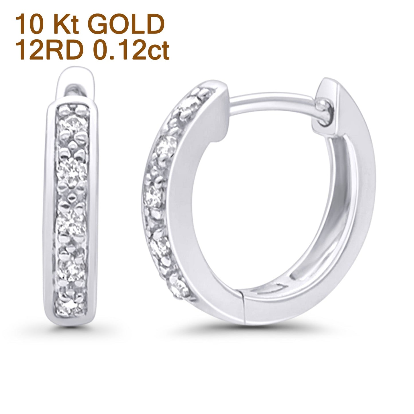 Solid 10K White Gold 12.7mm Round Half Eternity Diamond Hoop Earrings Wholesale