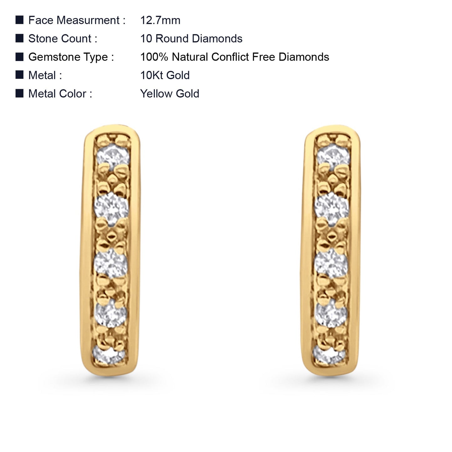 Solid 10K Yellow Gold 12.7mm Round Half Eternity Diamond Hoop Earrings Wholesale