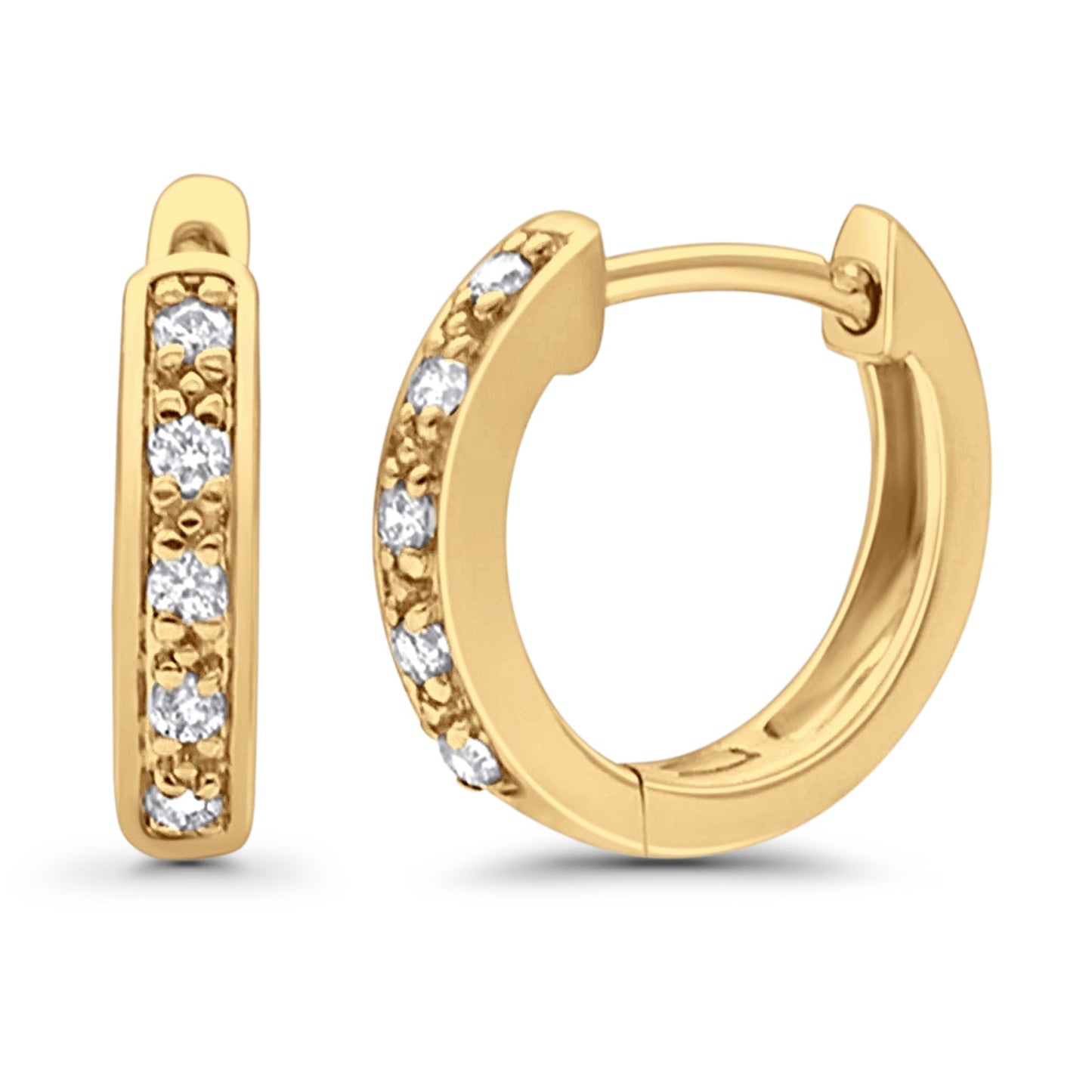 Solid 10K Yellow Gold 12.7mm Round Half Eternity Diamond Hoop Earrings Wholesale