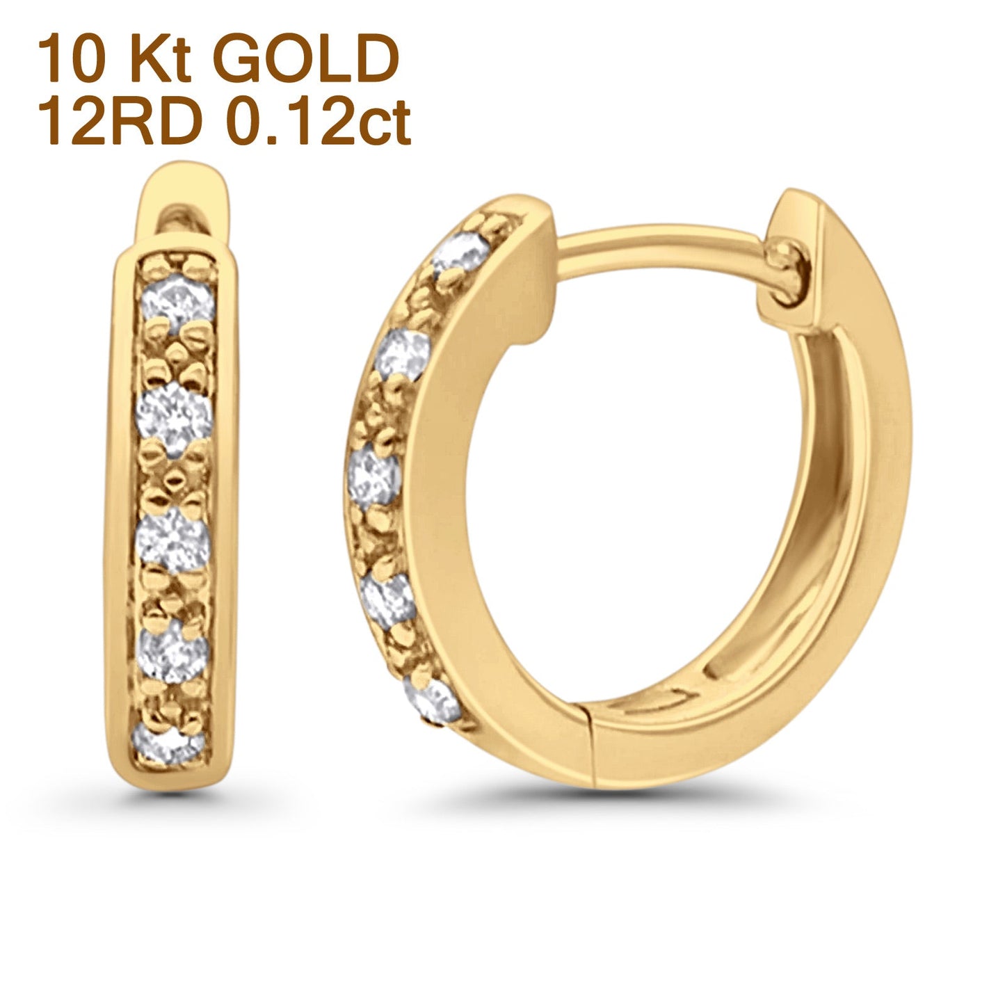 Solid 10K Yellow Gold 12.7mm Round Half Eternity Diamond Hoop Earrings Wholesale