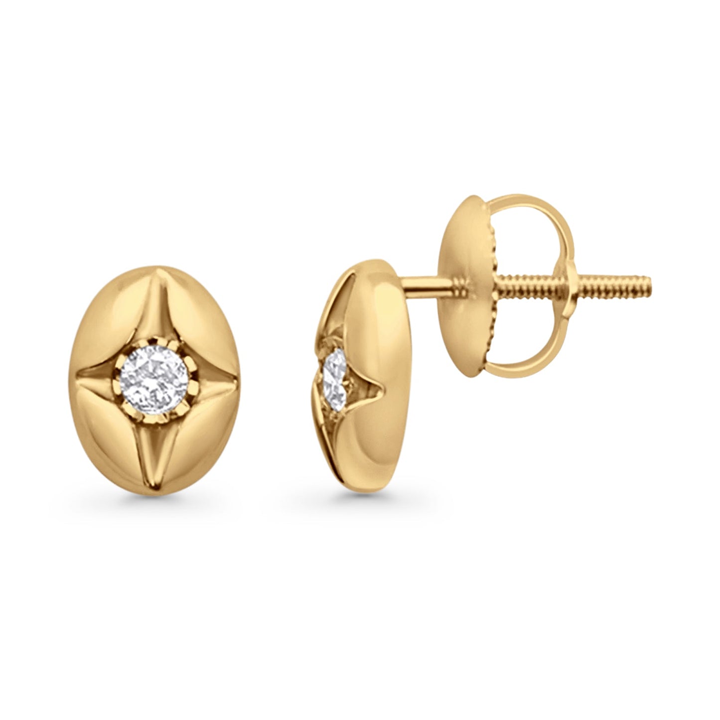 Solid 10K Yellow Gold 8.4mm Round Star Shaped Diamond Stud Earrings Wholesale