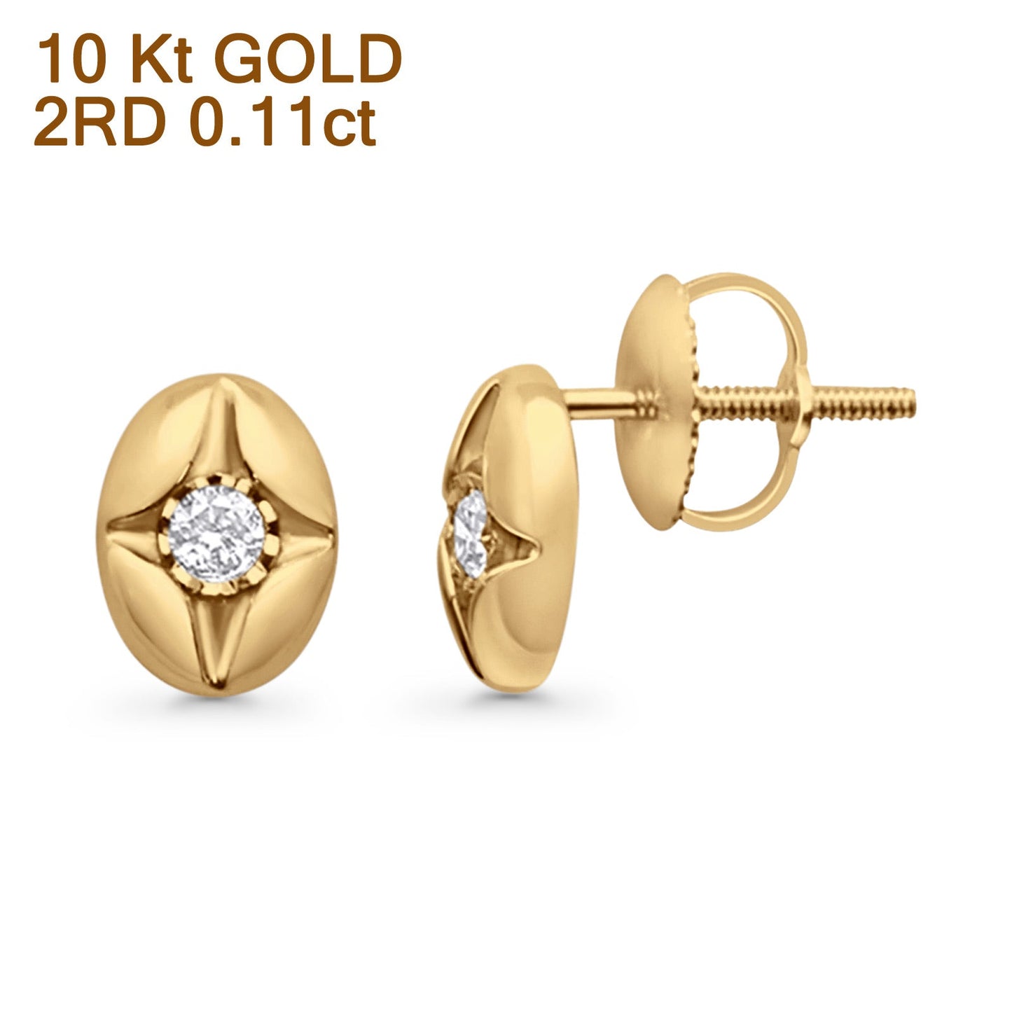 Solid 10K Yellow Gold 8.4mm Round Star Shaped Diamond Stud Earrings Wholesale