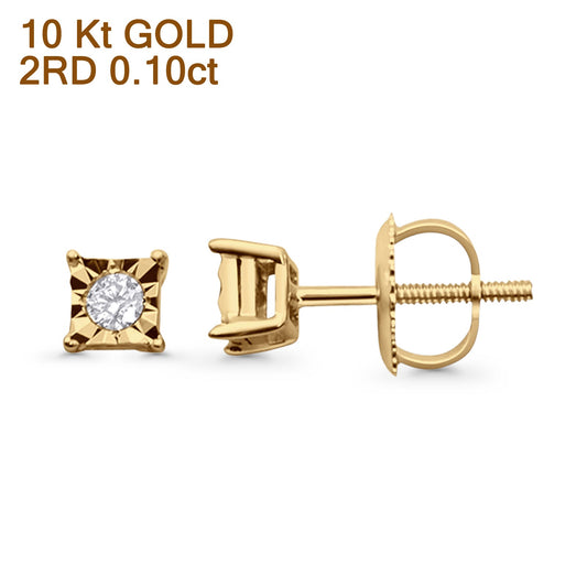 Solid 10K Yellow Gold 4mm Square Shaped Round Diamond Stud Earrings Wholesale