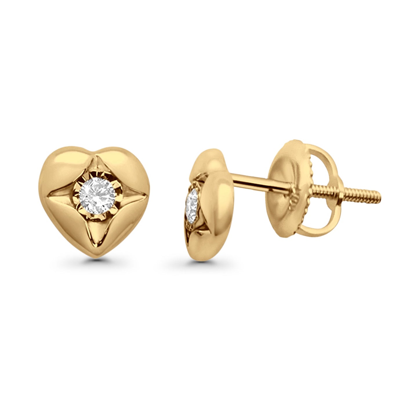 Solid 10K Yellow Gold 7mm Heart Shaped Round Diamond Stud Earrings Wholesale