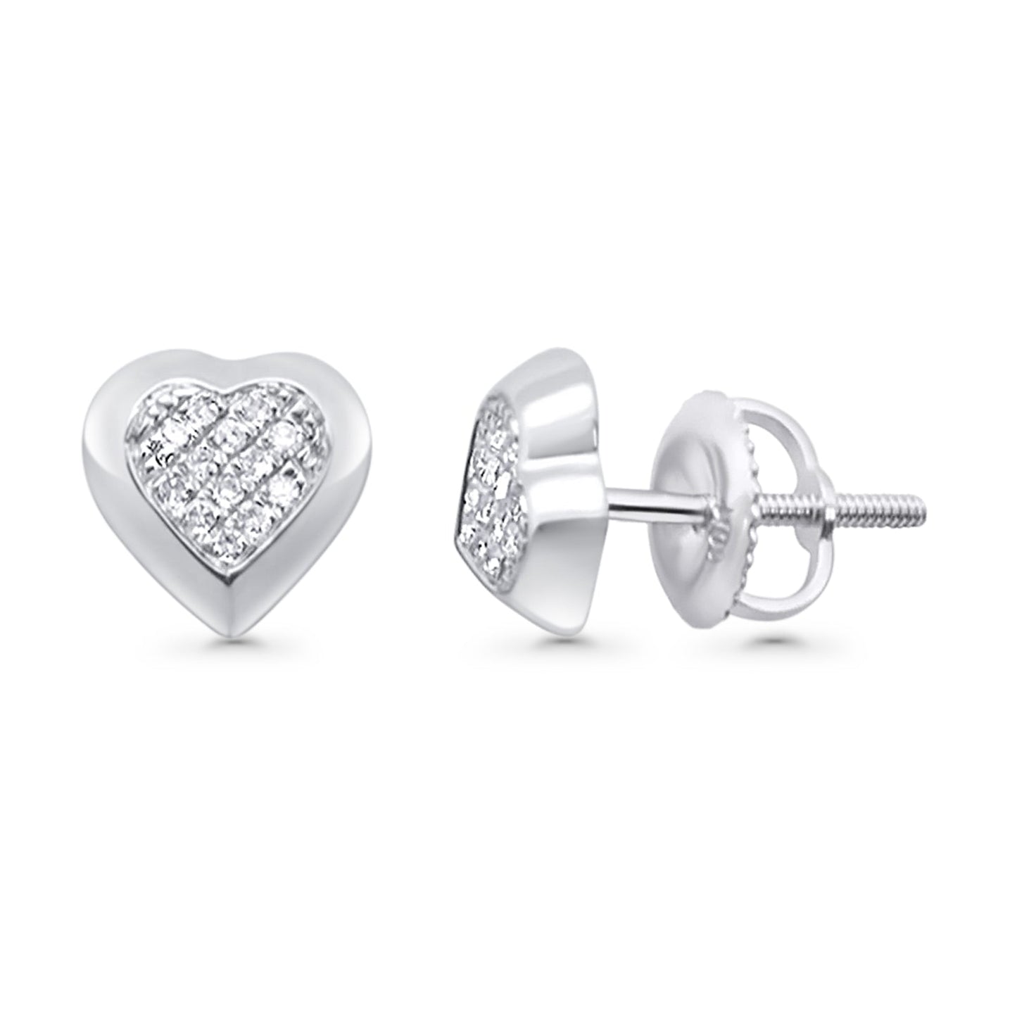 Solid 10K White Gold 7.8mm Heart Shaped Round Diamond Stud Earrings Wholesale