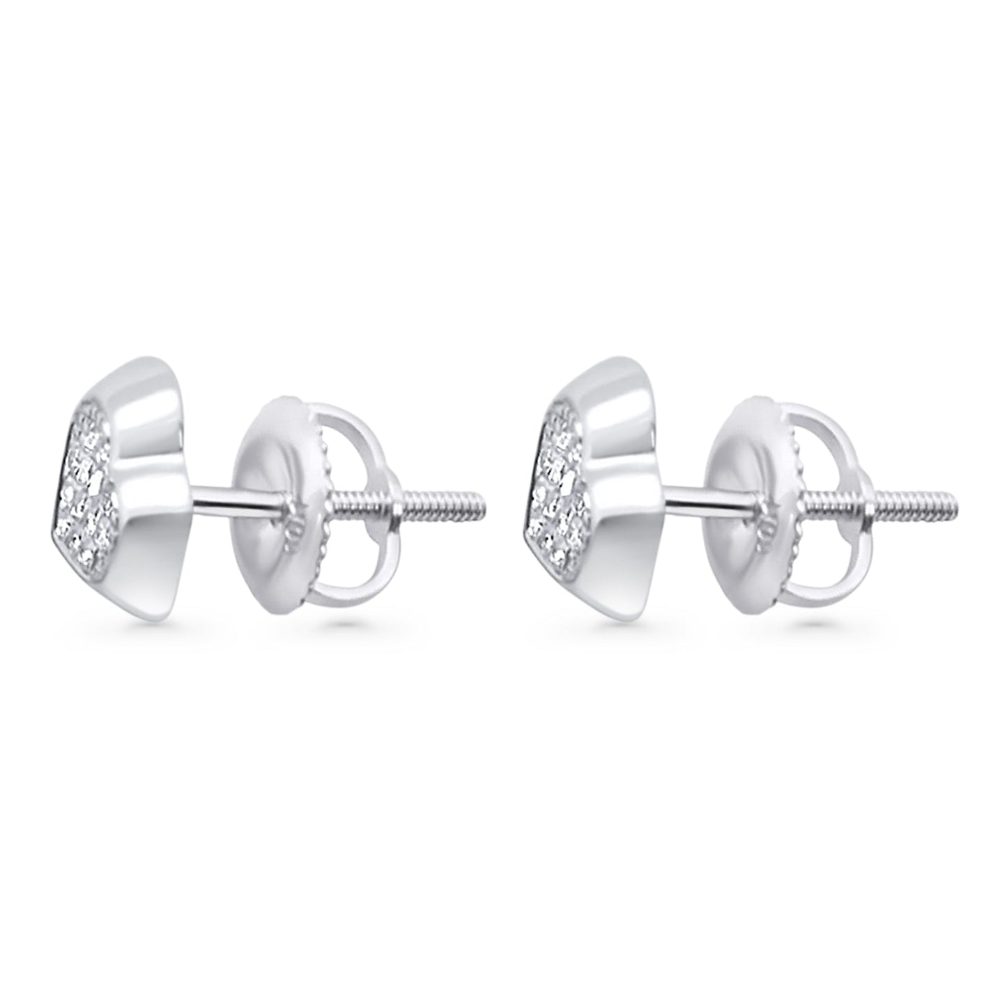 Solid 10K White Gold 7.8mm Heart Shaped Round Diamond Stud Earrings Wholesale