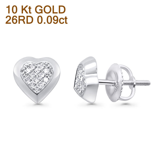 Solid 10K White Gold 7.8mm Heart Shaped Round Diamond Stud Earrings Wholesale