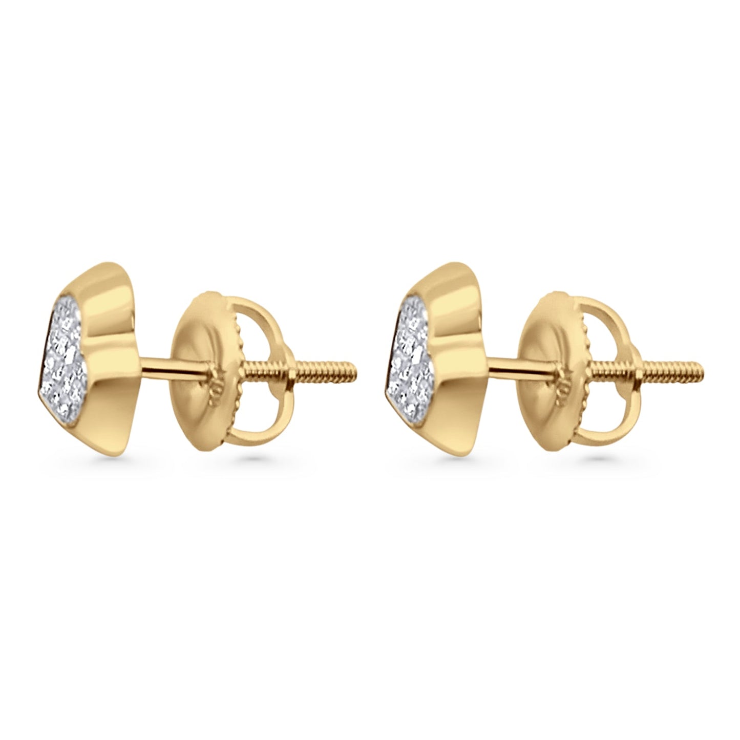 Solid 10K Yellow Gold 7.8mm Heart Shaped Round Diamond Stud Earrings Wholesale