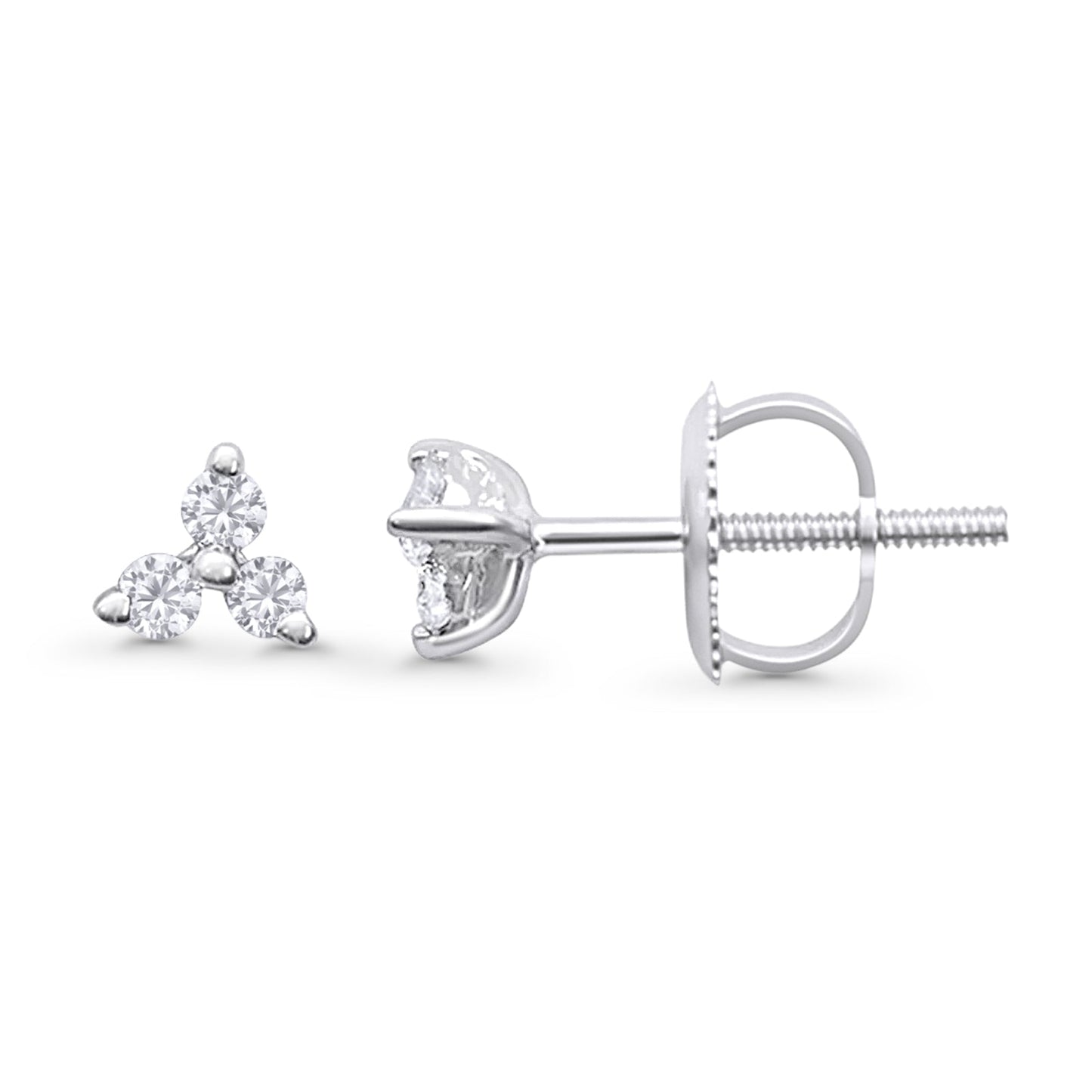 Solid 10K White Gold 4.5mm Trio Round Diamond Stud Earrings Wholesale