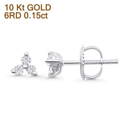 Solid 10K White Gold 4.5mm Trio Round Diamond Stud Earrings Wholesale