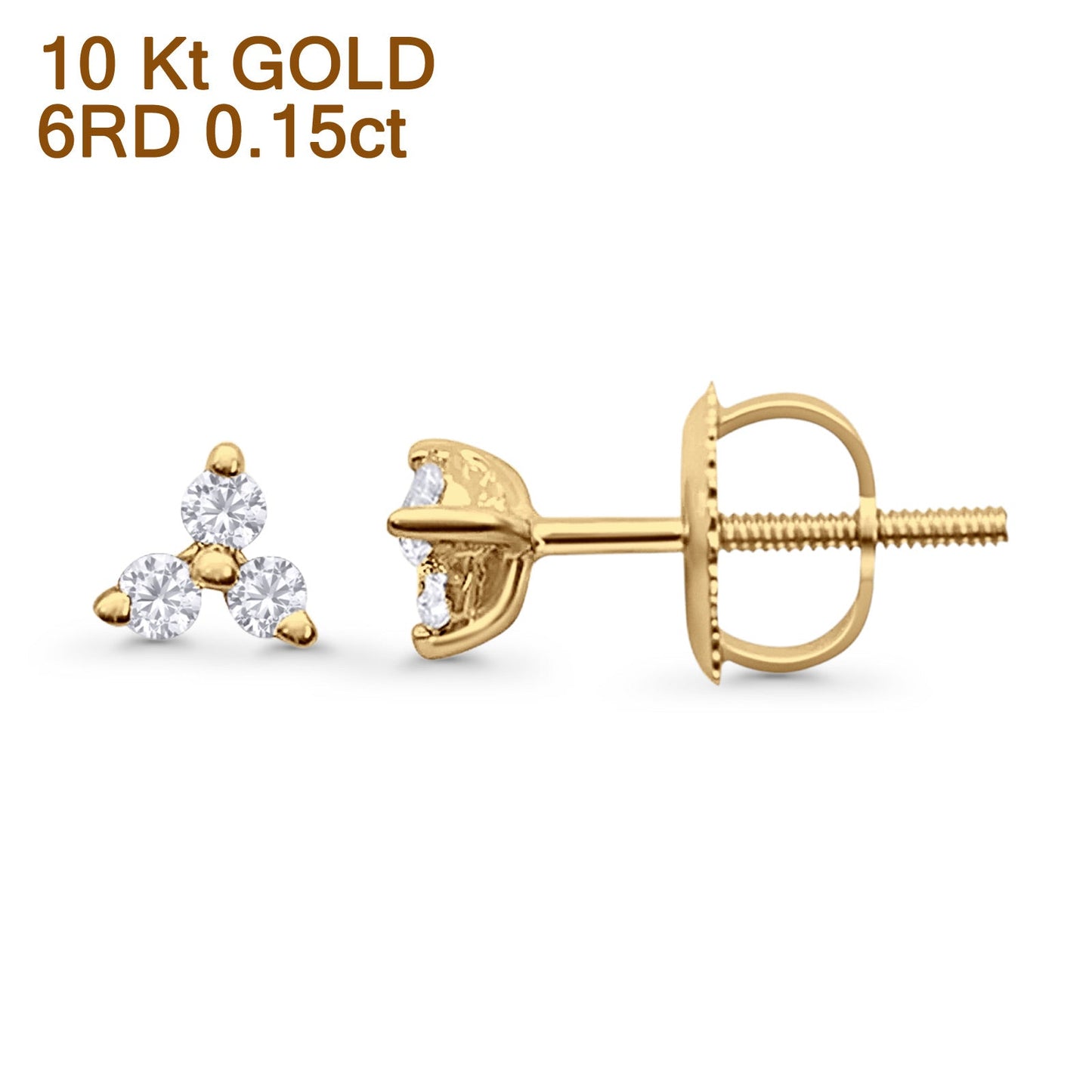 Solid 10K Yellow Gold 4.5mm Trio Round Diamond Stud Earrings Wholesale