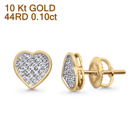 Solid 10K Yellow Gold 7.9mm Heart Shaped Round Diamond Stud Earrings Wholesale