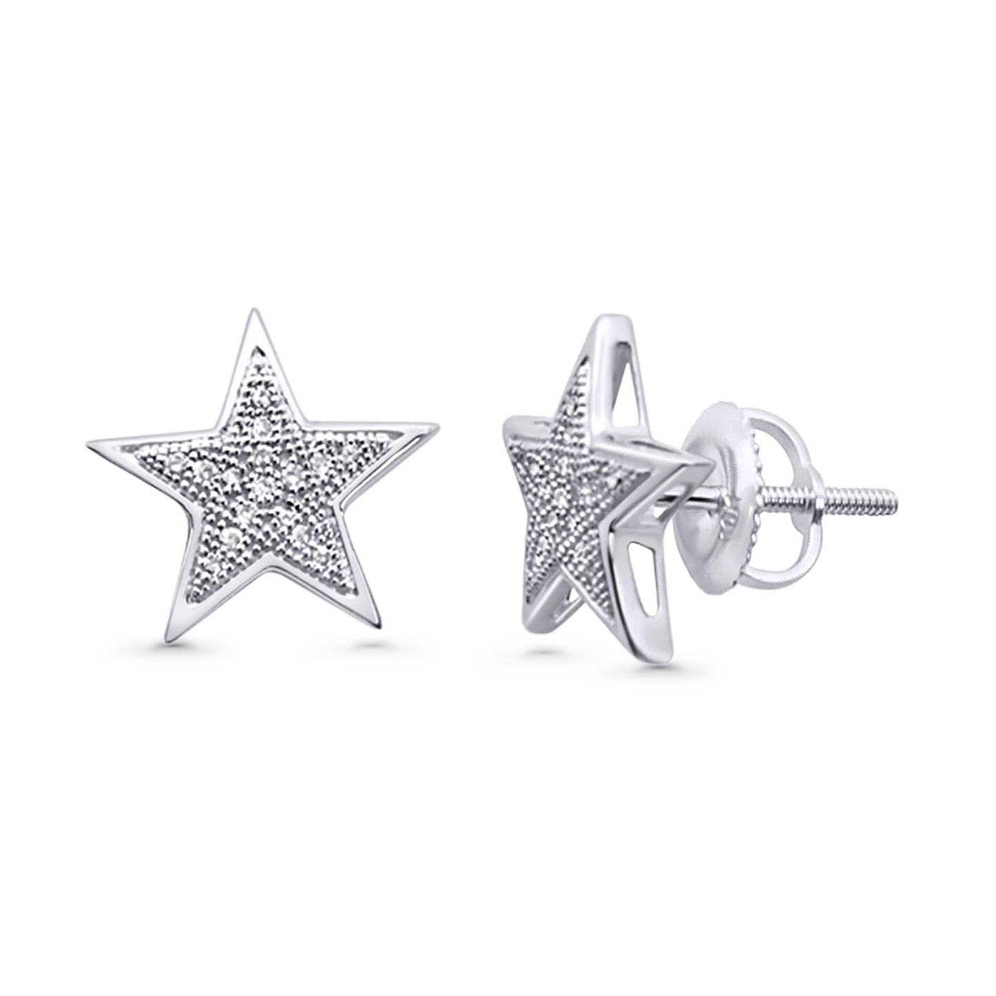 Solid 10K White Gold 12.4mm Star Shaped Round Diamond Stud Earrings Wholesale