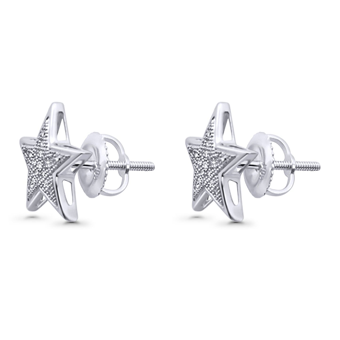 Solid 10K White Gold 12.4mm Star Shaped Round Diamond Stud Earrings Wholesale