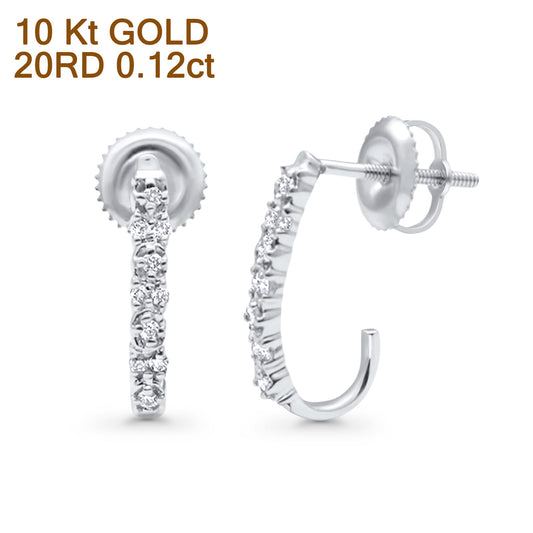 Solid 10K White Gold 15.24mm J Shaped Round Diamond Hoop Earring Wholesale