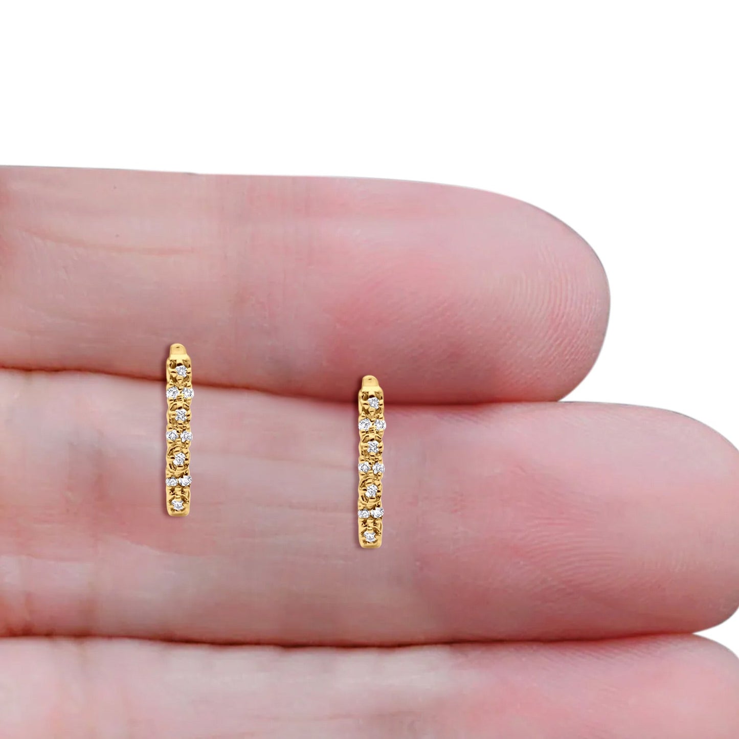 Solid 10K Yellow Gold 15.24mm J Shaped Round Diamond Hoop Earring Wholesale