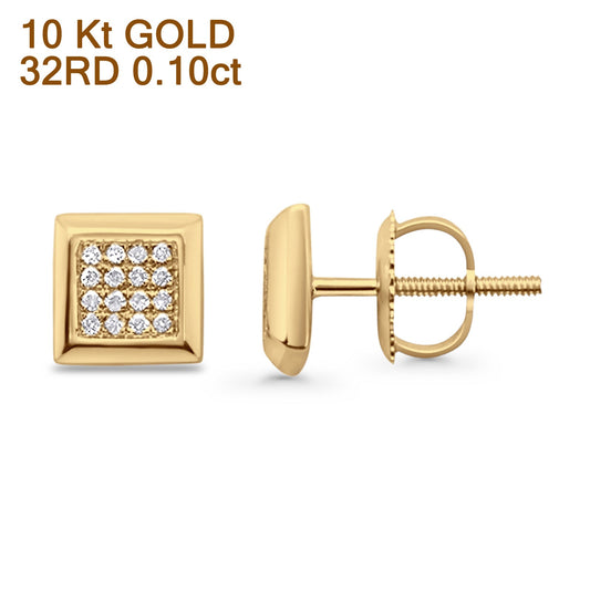 Solid 10K Yellow Gold 6.9mm Square Shaped Round Diamond Stud Earrings Wholesale