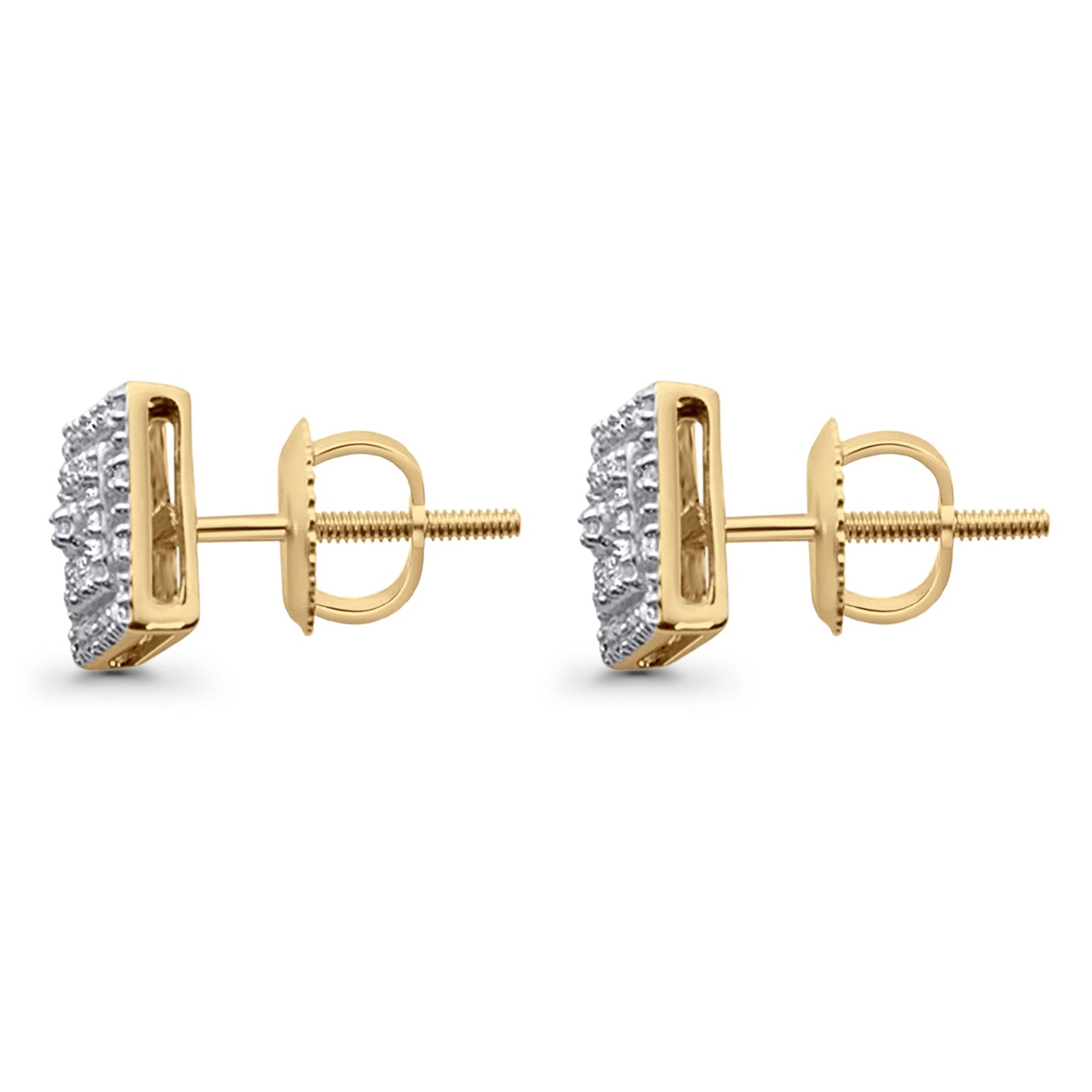 Solid 10K Yellow Gold 8mm Square Shaped Round Diamond Stud Earrings Wholesale