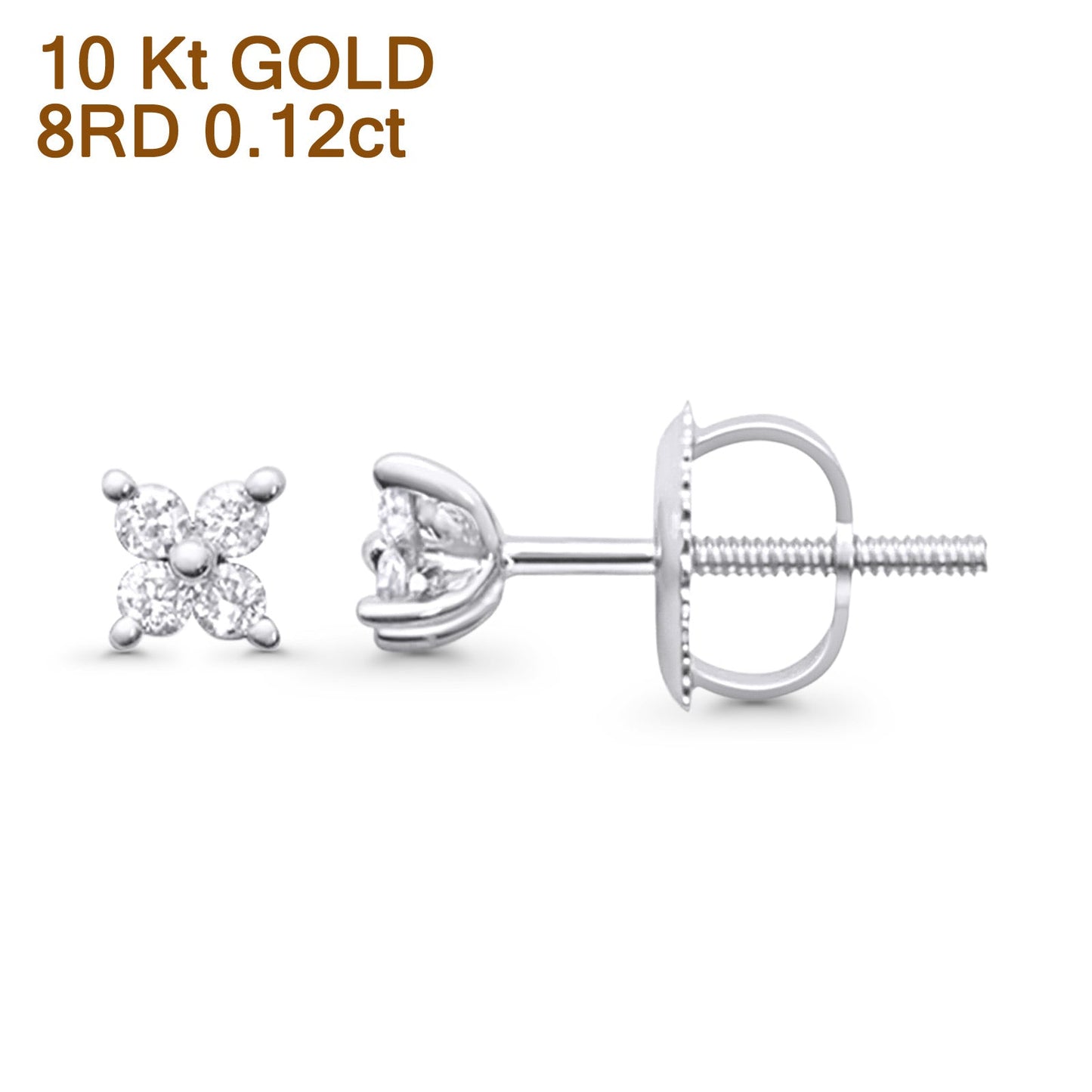 Solid 10K White Gold 3.8mm Butterfly Shaped Round Diamond Stud Earrings Wholesale