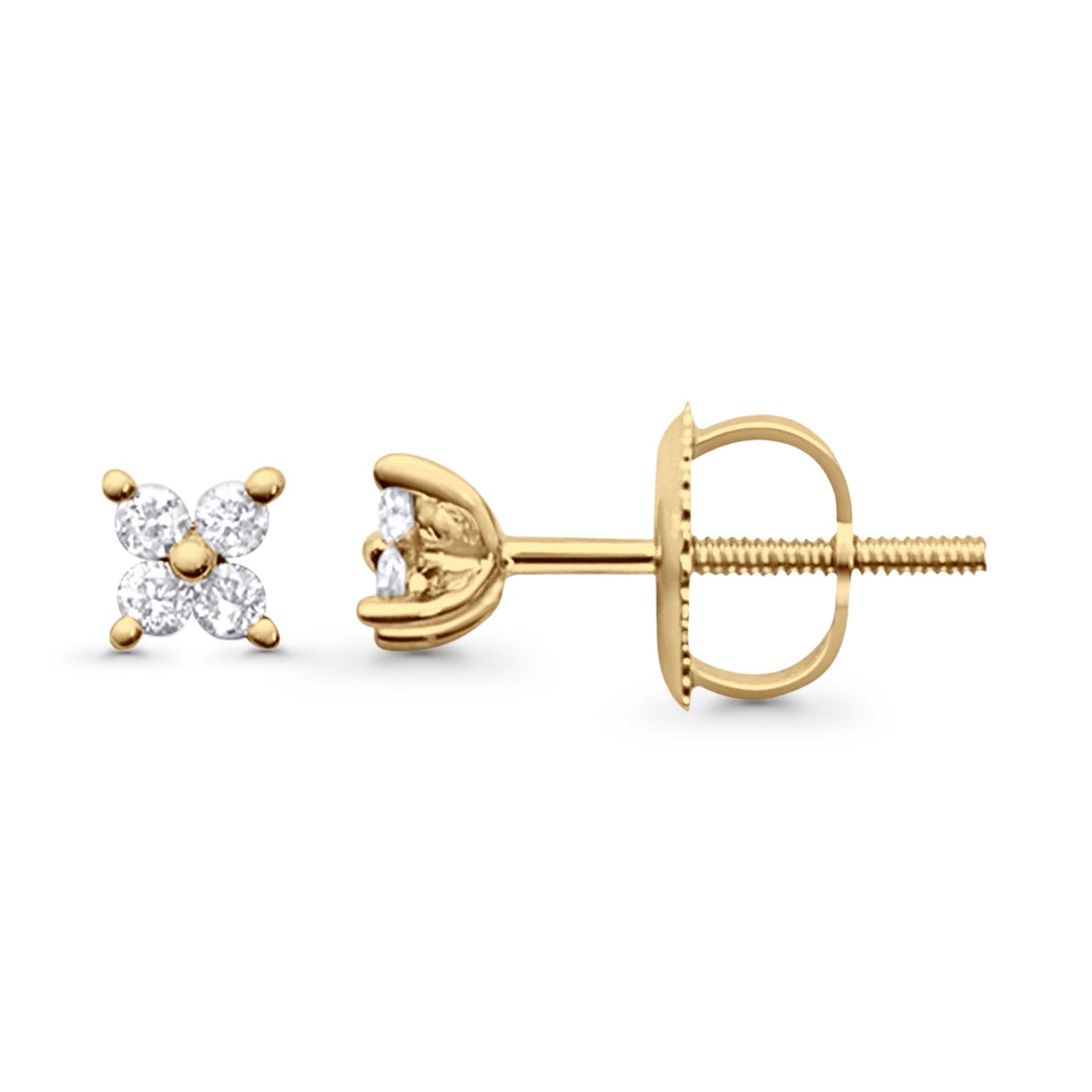 Solid 10K Yellow Gold 3.8mm Butterfly Shaped Round Diamond Stud Earrings Wholesale