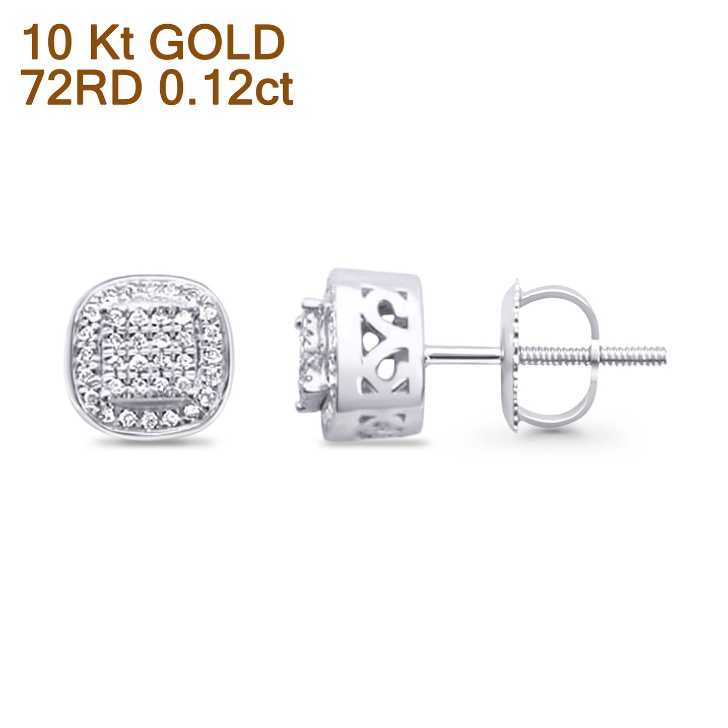 Solid 10K White Gold 7.5mm Cushion Shaped Round Diamond Stud Earrings Wholesale