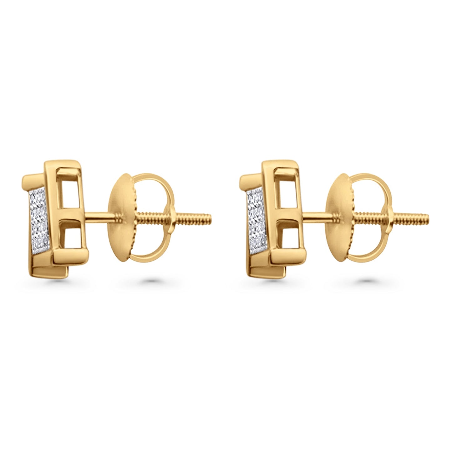 Solid 10K Yellow Gold 7.6mm Square Shaped Round Diamond Stud Earrings Wholesale