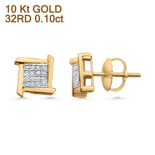 Solid 10K Yellow Gold 7.6mm Square Shaped Round Diamond Stud Earrings Wholesale