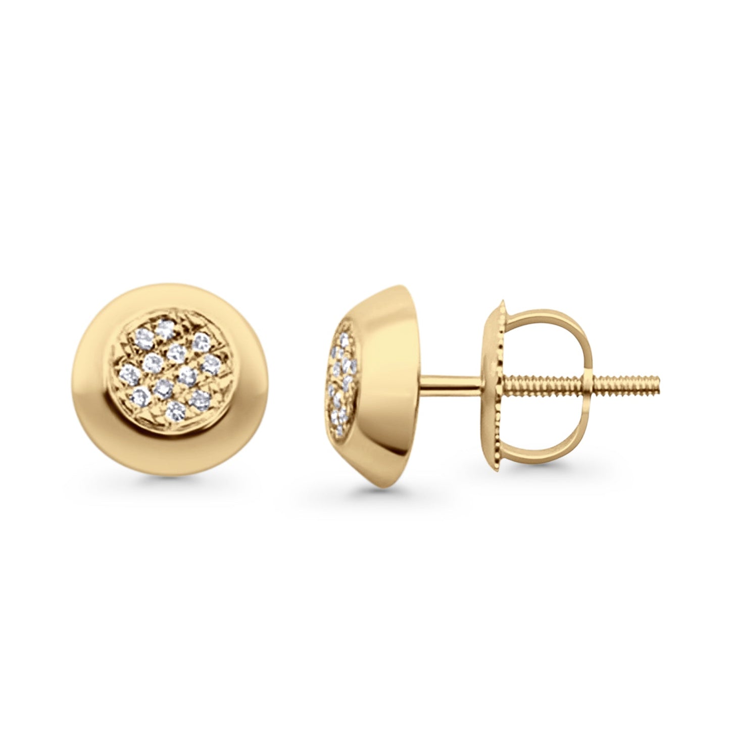 Solid 10K Yellow Gold 7.8mm Round Shaped Diamond Stud Earrings Wholesale