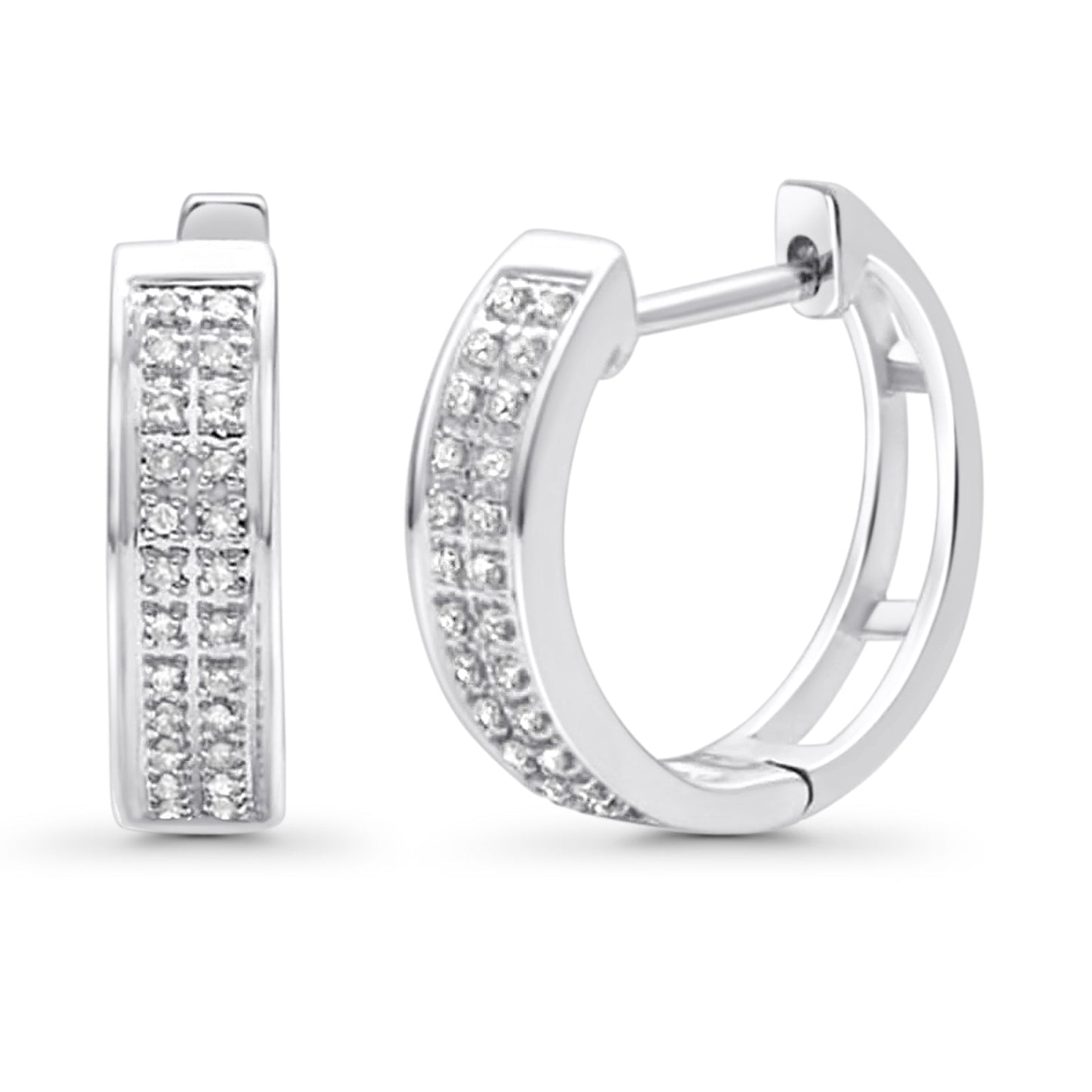 Solid 10K White Gold 12.7mm Round Diamond Hoop Huggie Earrings Wholesale