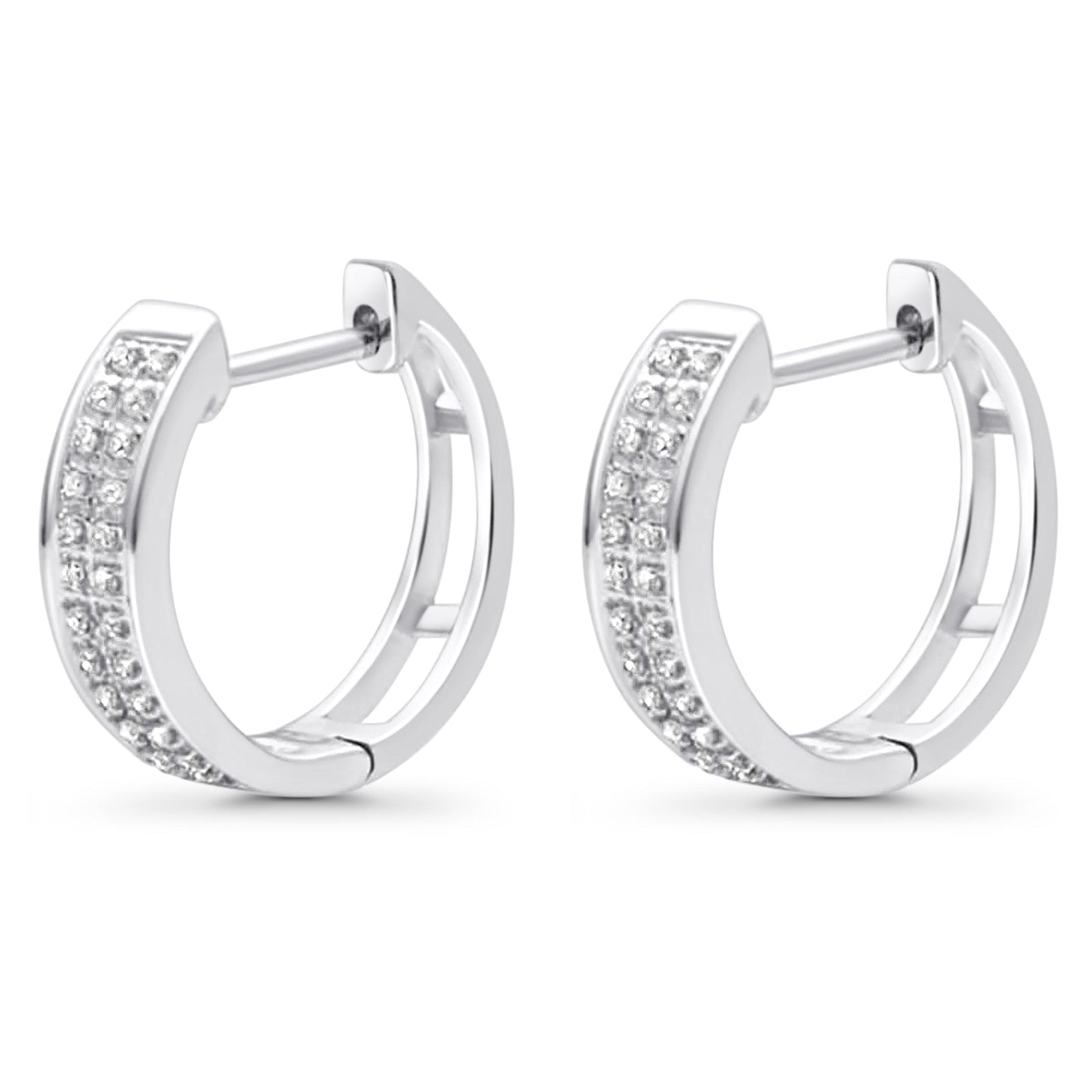 Solid 10K White Gold 12.7mm Round Diamond Hoop Huggie Earrings Wholesale